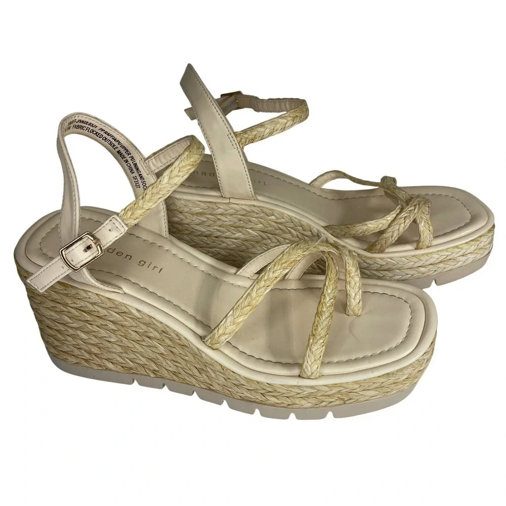 Madden Girl Womens Raffia Wedge Sandals Platform Braided Strappy Tan SF3127 8.5W